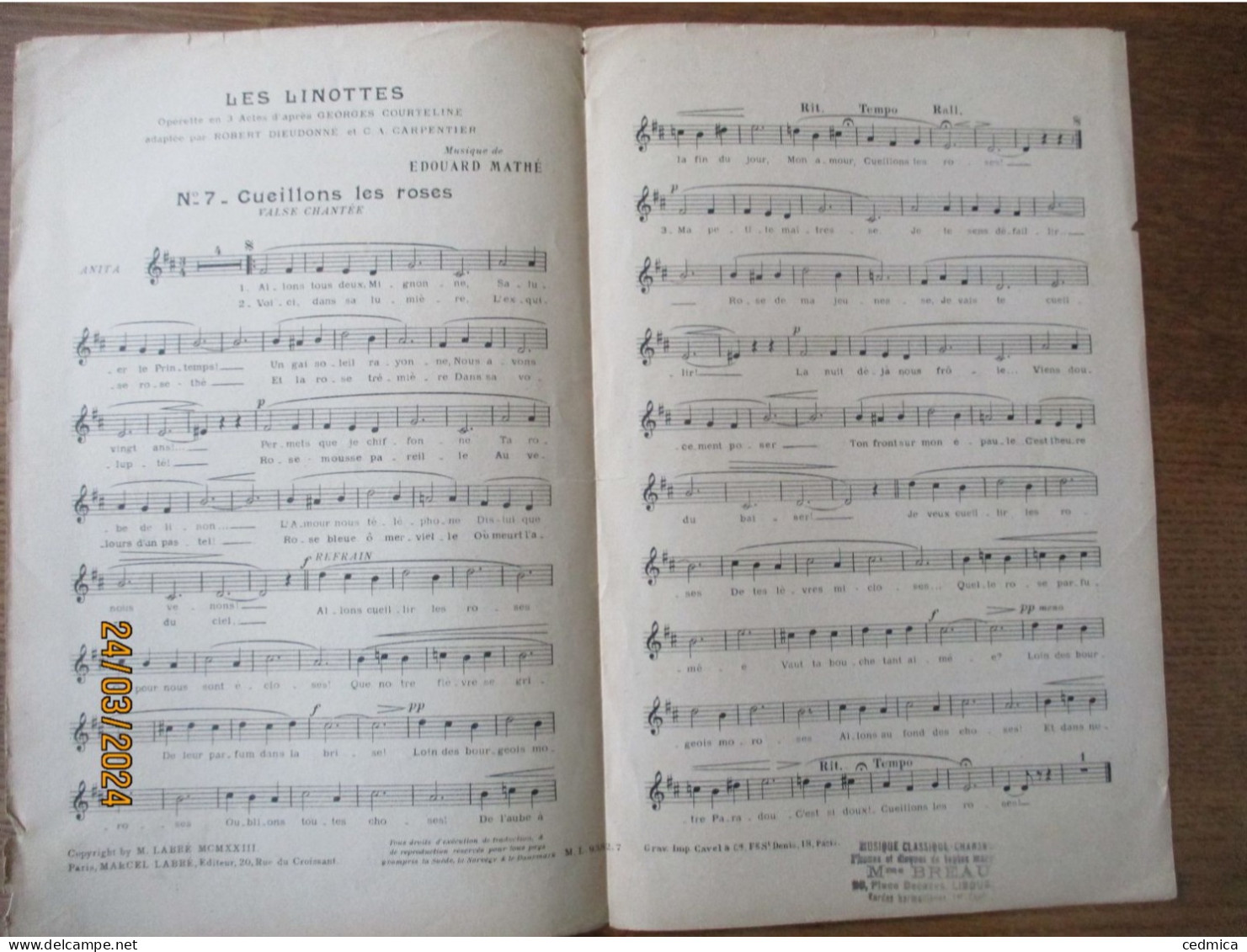 LES LINOTTES  OPERETTE EN 3 ACTES D'APRES GEORGES COURTELINE MUSIQUE DE EDOUARD MATHE - Scores & Partitions