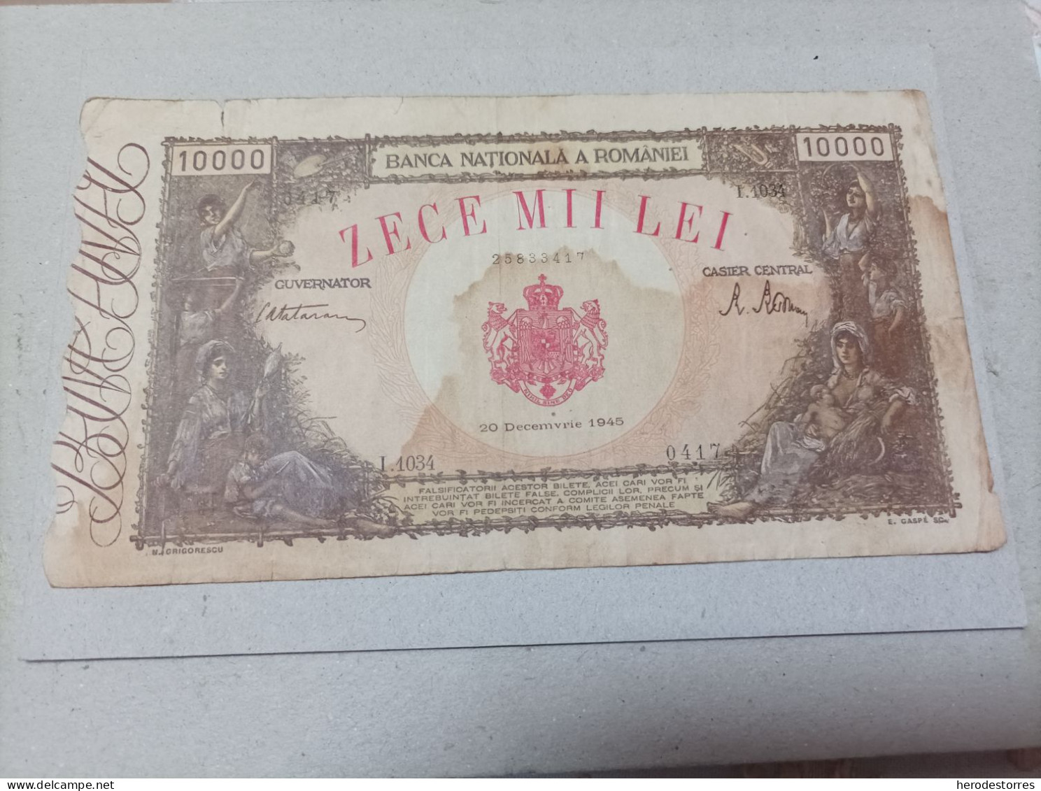 Billete Rumania 10000 Lei, Año 1945 - Roumanie