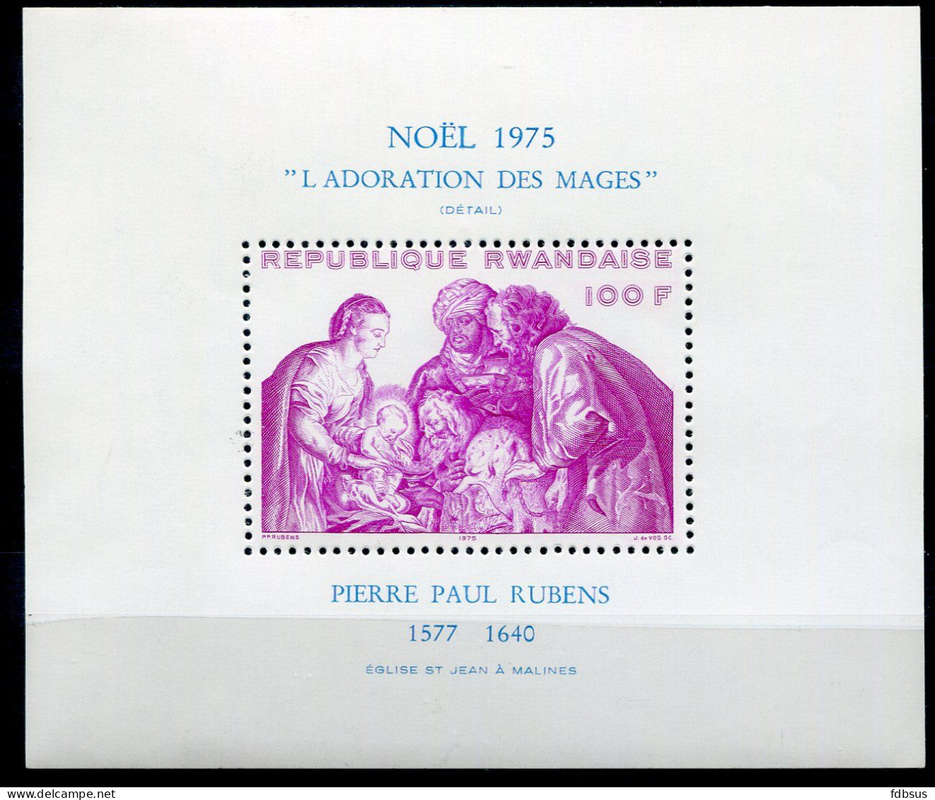 1975 Bloc 66 **  100 Fr Kerstmis  Noel - Adoration Des Mages Détail  - P.P. Rubens  - Cote 9€ - Unused Stamps