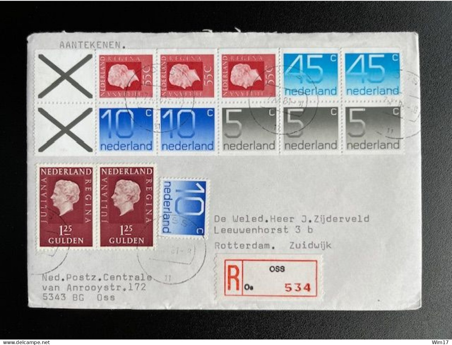 NETHERLANDS 1981 REGISTERED LETTER OSS TO ROTTERDAM 17-12-1981 NEDERLAND AANGETEKEND - Covers & Documents