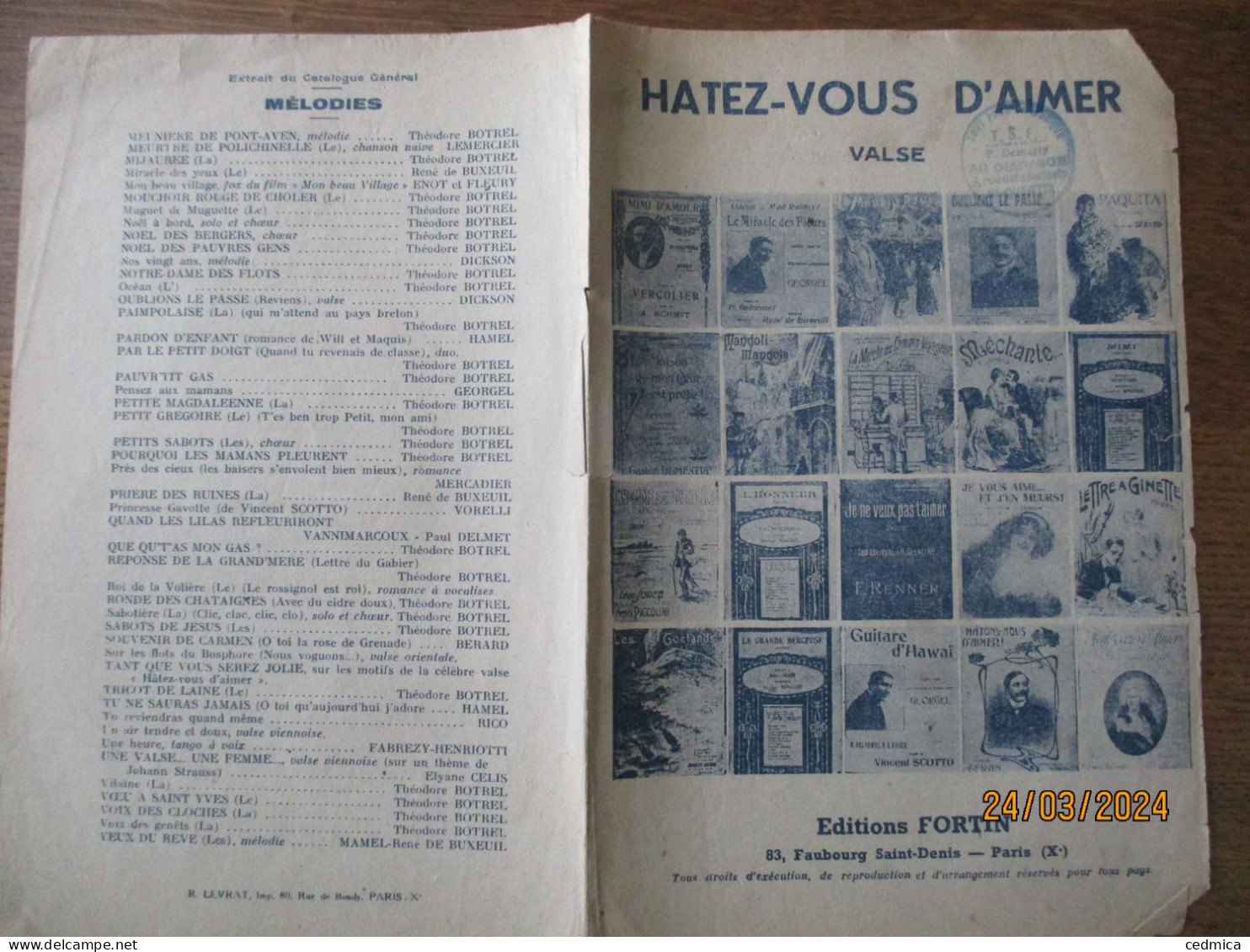 HÂTEZ-VOUS D'AIMER! VALSE PAROLES DE G.MILLANDY SUR LA MUSIQUE DE E.SCHMALTZER - Partitions Musicales Anciennes