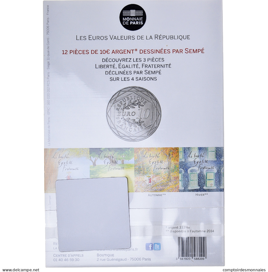 France, Monnaie De Paris, 10 Euro, Egalité Hiver Sempé, 2014, Paris, FDC - France