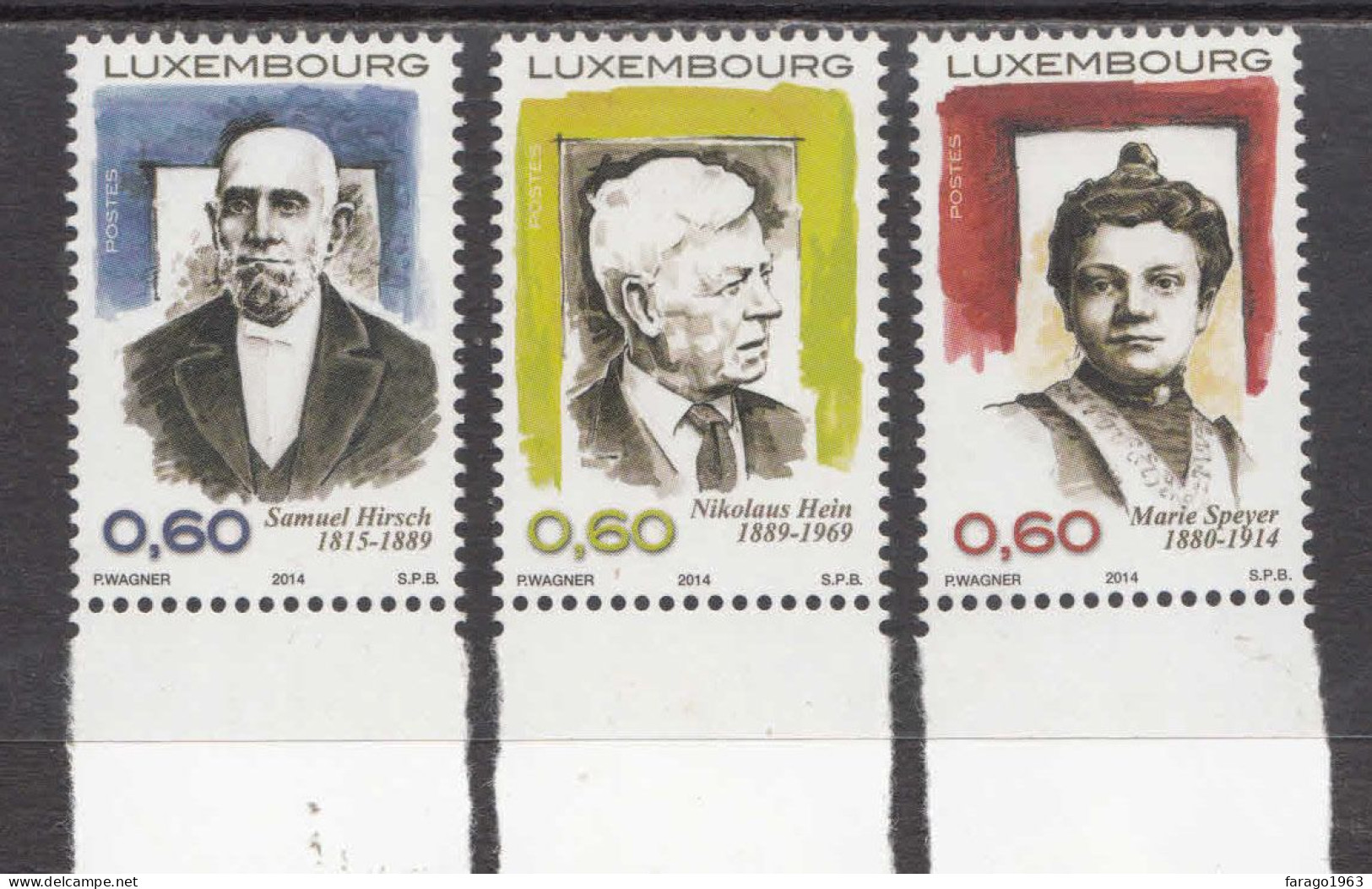 2014 Luxembourg Famous People Complete Set Of 3  MNH @ BELOW FACE VALUE - Nuevos