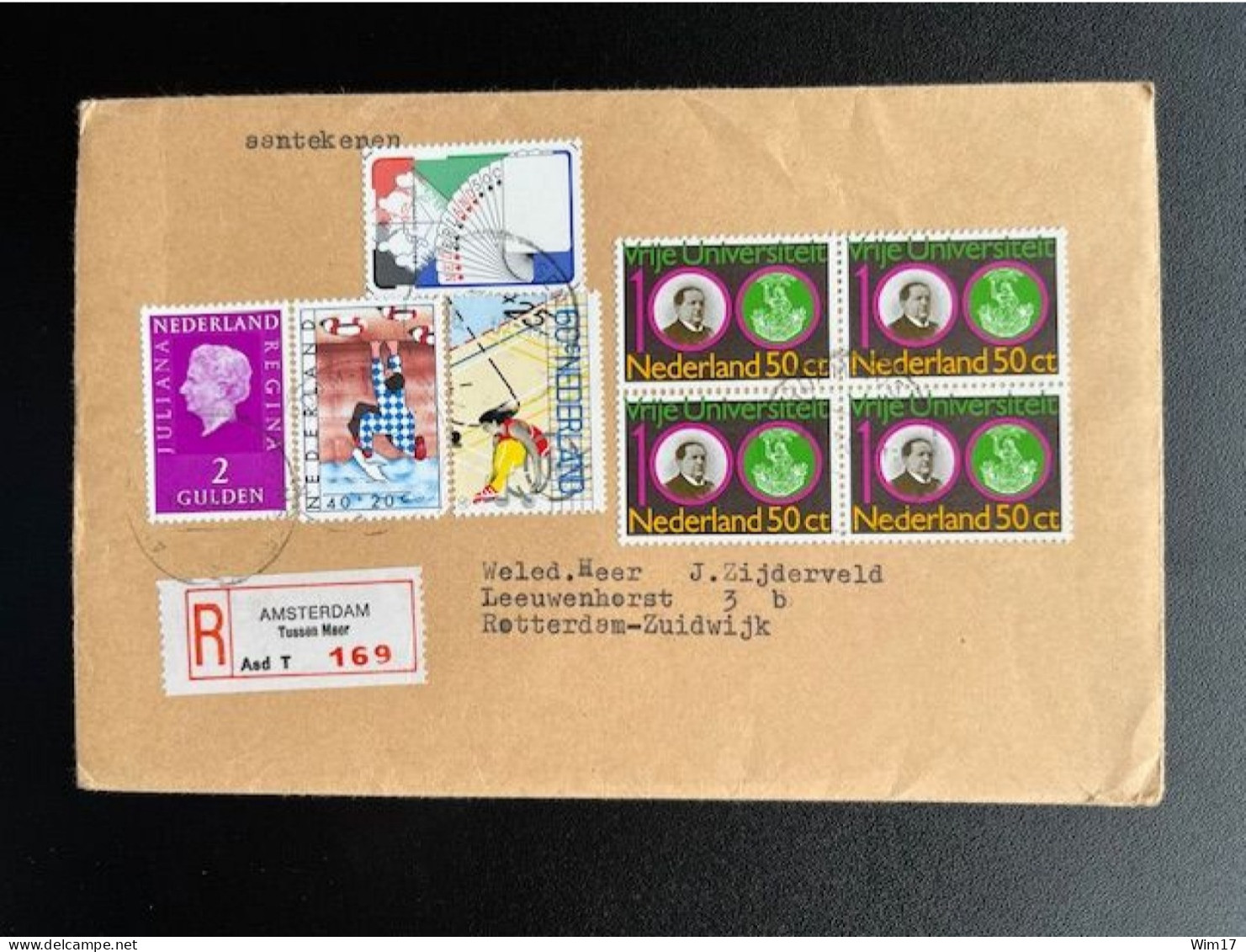 NETHERLANDS 1982 REGISTERED LETTER AMSTERDAM TUSSEN MEER TO ROTTERDAM 18-02-1982 NEDERLAND AANGETEKEND - Covers & Documents