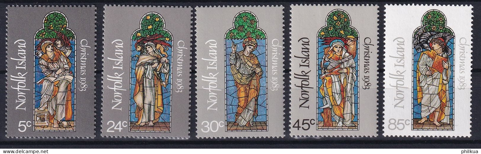 MiNr. 310 - 314 Norfolk-Insel 1983, 13. Sept. Weihnachten: Kirchenfenster - Postfrisch/**/MNH - Ile Norfolk