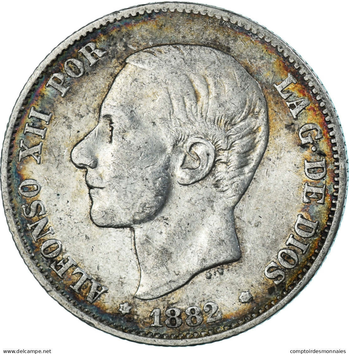 Monnaie, Espagne, Alfonso XII, 2 Pesetas, 1882, Madrid, TB+, Argent, KM:678.2 - First Minting