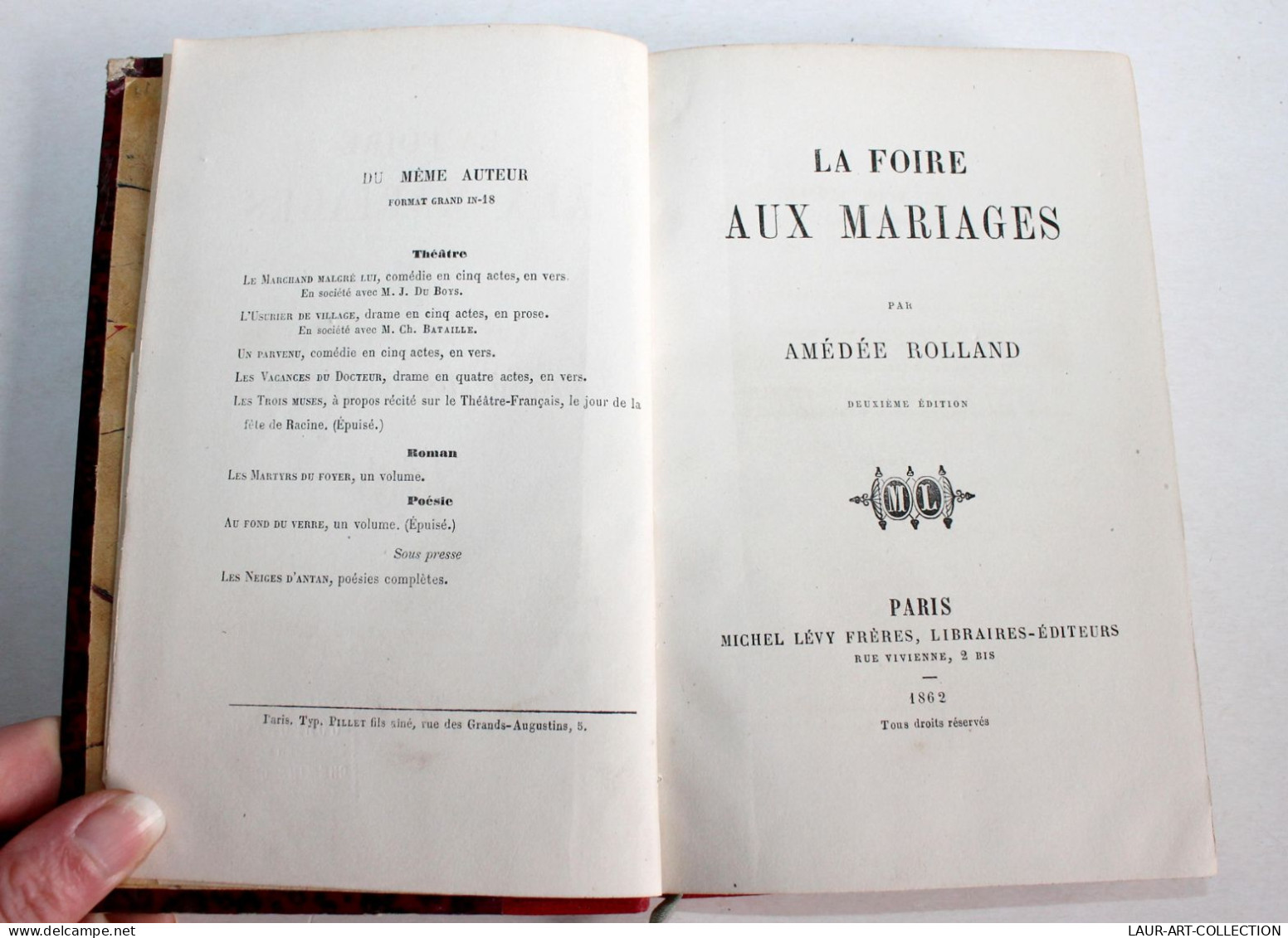 LA FOIRE AUX MARIAGES De AMEDEE ROLLAND, 2e EDITION 1862 MICHEL LEVY, LIVRE XIXe / ANCIEN LIVRE XIXe SIECLE (1803.61) - 1801-1900