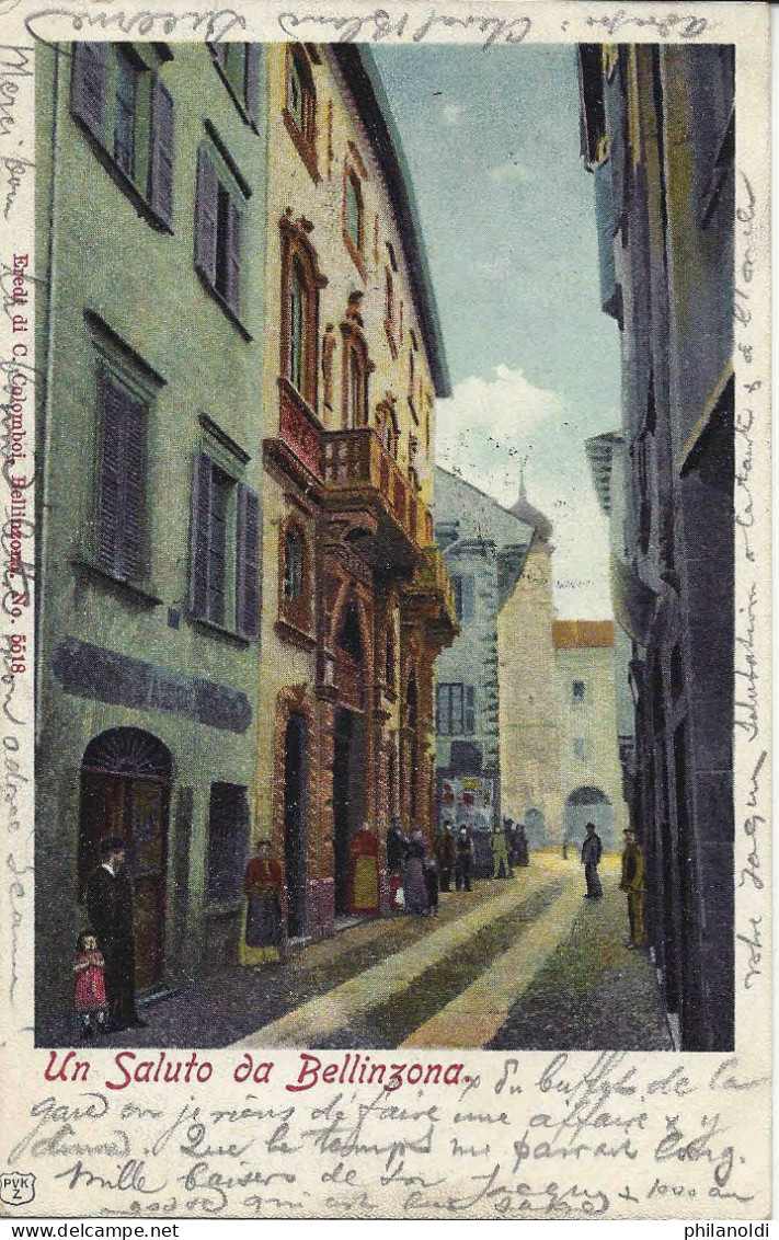 Bellinzona Strada Sconosciuta, Animée, Personnages, En Couleurs, Voyagée 1903. Edit Eredi Di Colomboi 5518 - Bellinzone