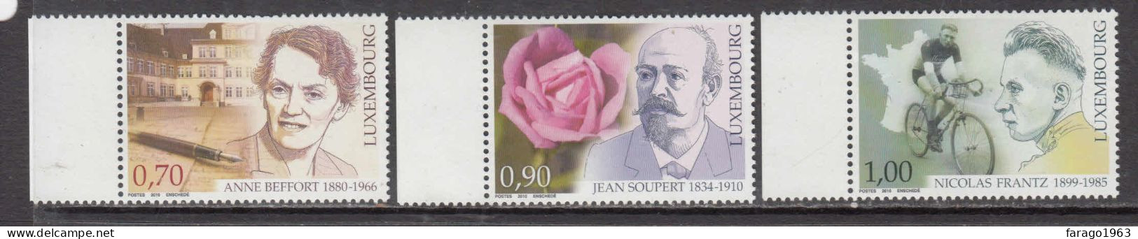 2010 Luxembourg Famous People Flowers Cycling  Complete Set Of 3 MNH @ BELOW FACE VALUE - Ungebraucht