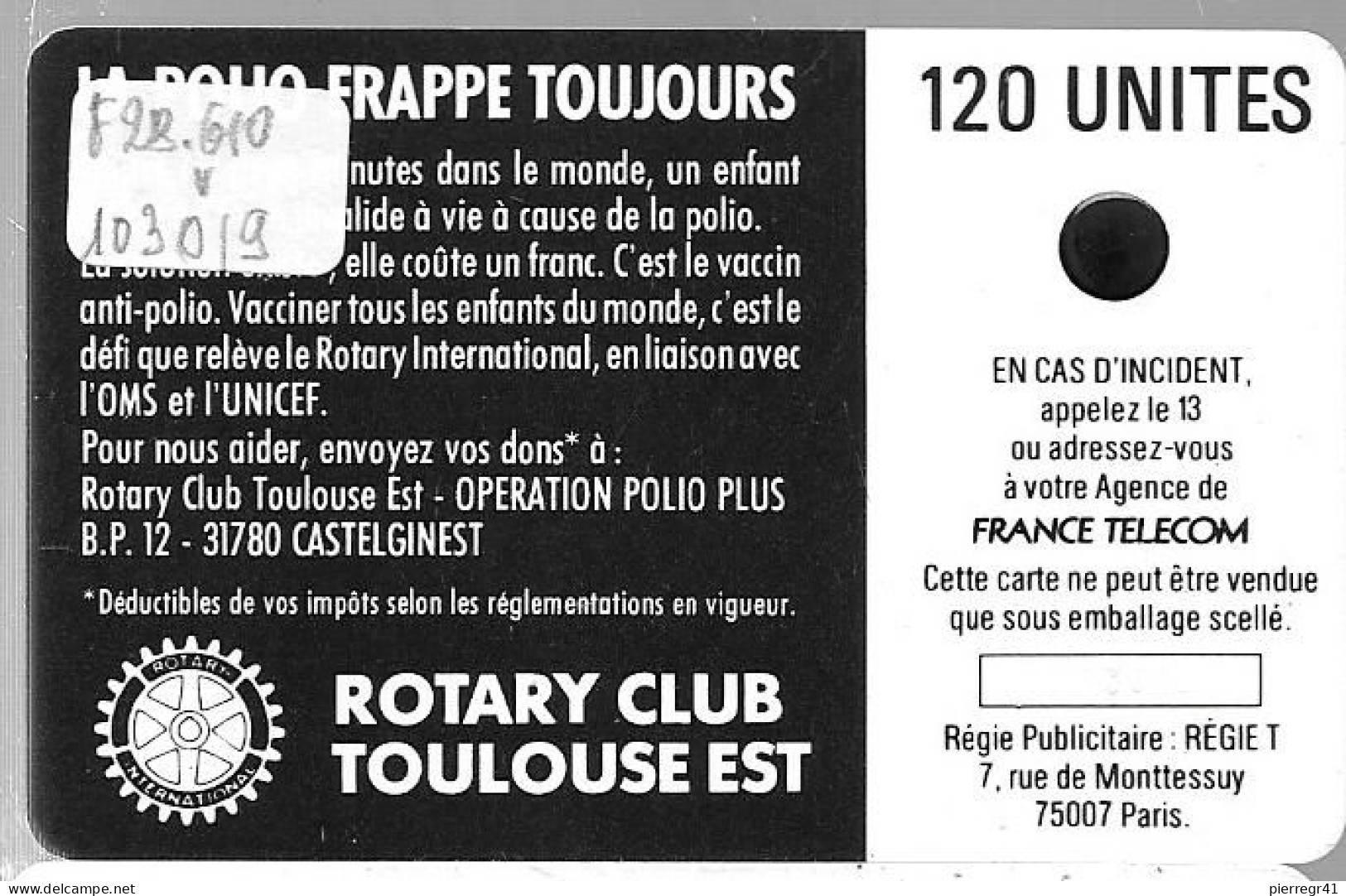 CARTE²°-PUBLIC-1988-F 28--SC3-120U-POLIO +-UTILISEE-V°N°Pe 103019-Utilisé-TB E-LUXE - 1988