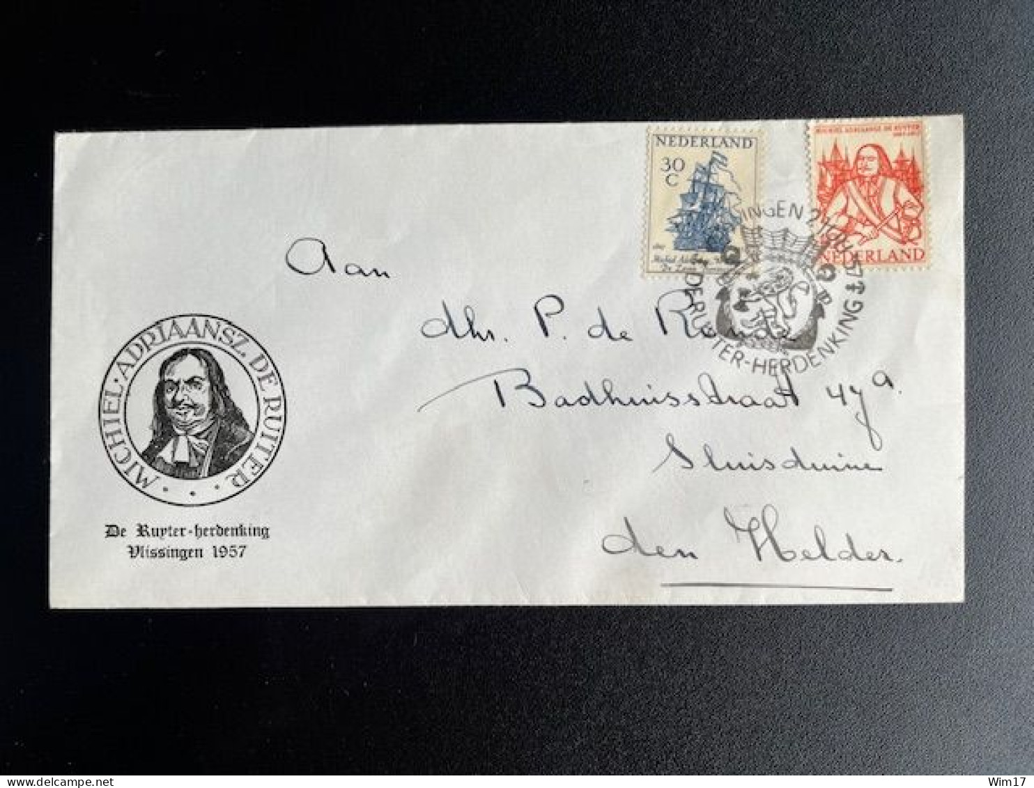 NETHERLANDS 1957 LETTER VLISSINGEN TO DEN HELDER 02-07-1957 NEDERLAND RUYTER HERDENKING - Briefe U. Dokumente