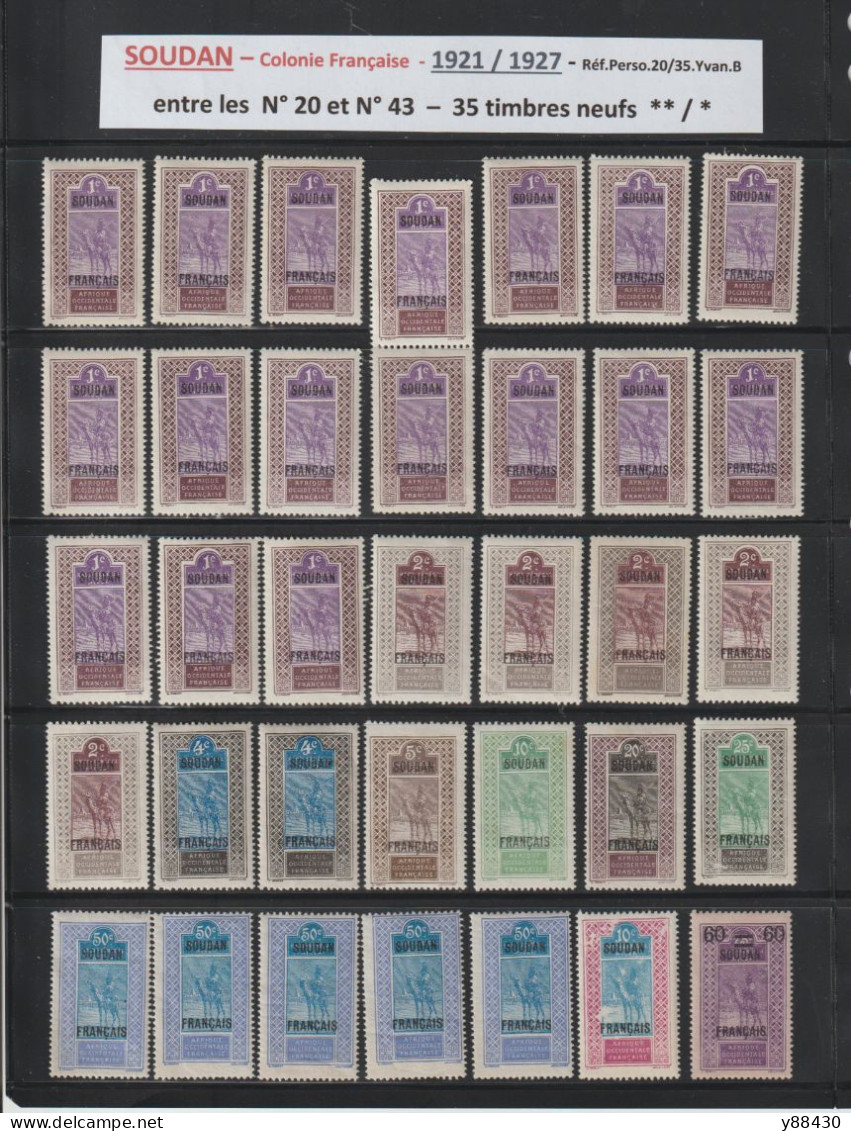 SOUDAN - Ex. Colonie Française -  Entre Les N° 20 Et N° 43  De 1921/1927 - 35 Timbres Neuf ** & *  -  2 Scan - Unused Stamps