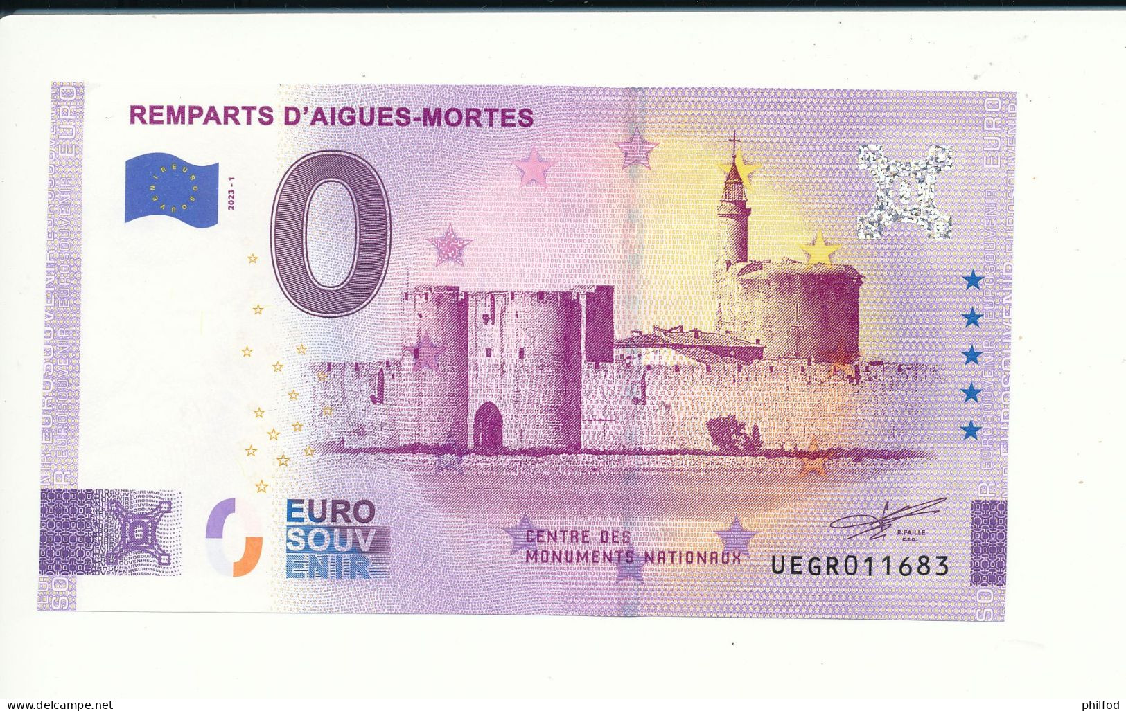 Billet Souvenir - 0 Euro - REMPARTS D'AIGUES-MORTES - UEGR - 2023-1 - N° 11683 - Vrac - Billets