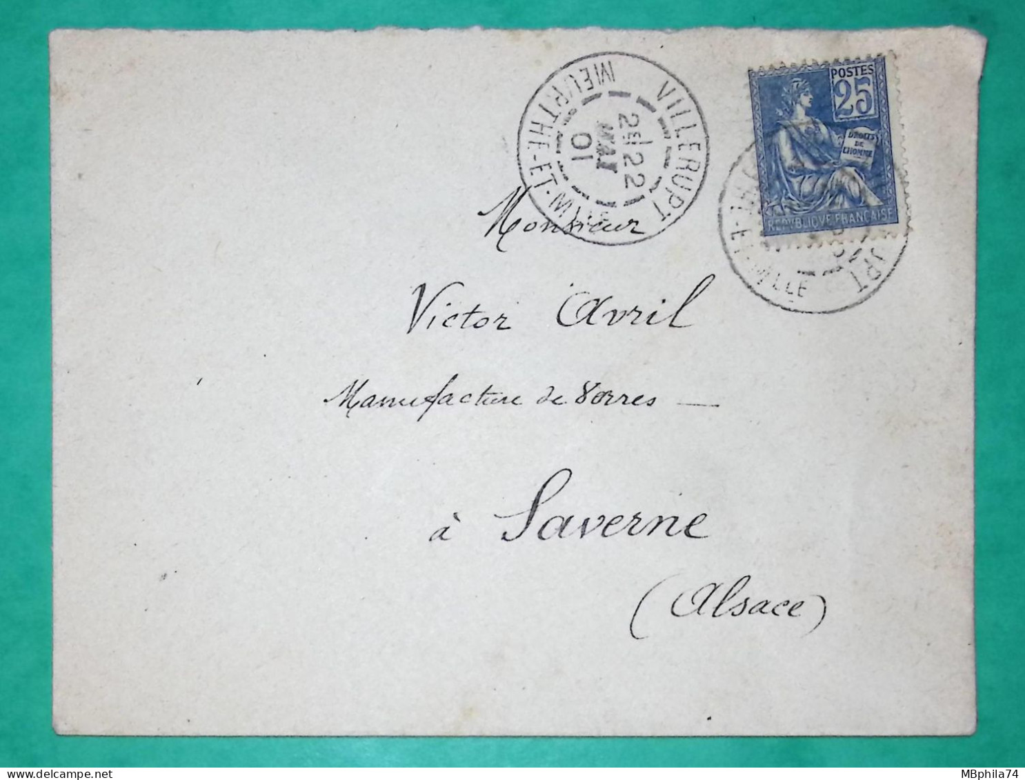 N°118 MOUCHON LETTRE VILLERUPT MEURTHE ET MOSELLE POUR SAVERNE ALSACE 1901 LETTRE COVER FRANCE - 1900-02 Mouchon