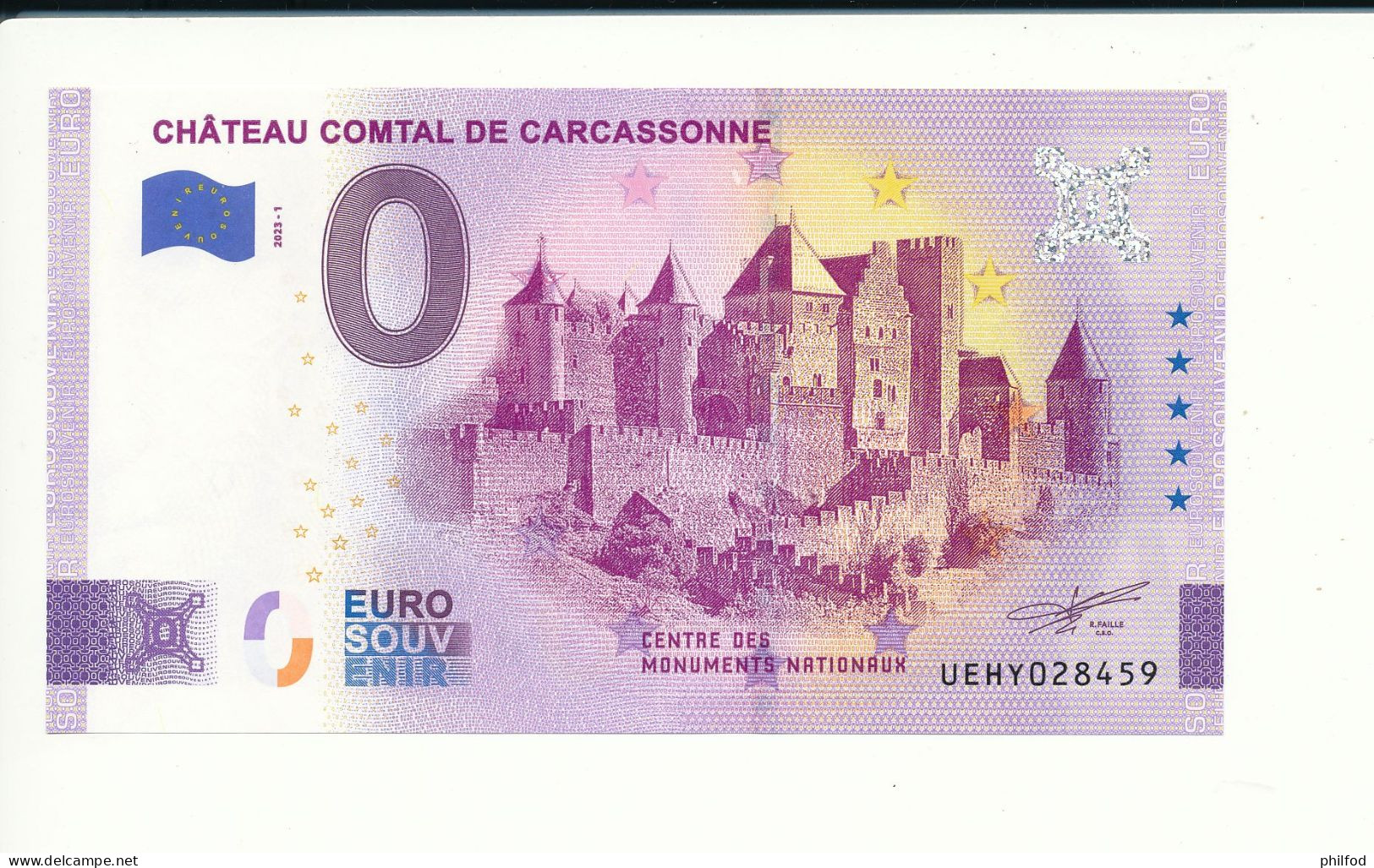 Billet Souvenir - 0 Euro - CHÂTEAU COMTAL DE CARCASSONNE - UEHY - 2023-1 - N° 28459 - Alla Rinfusa - Banconote