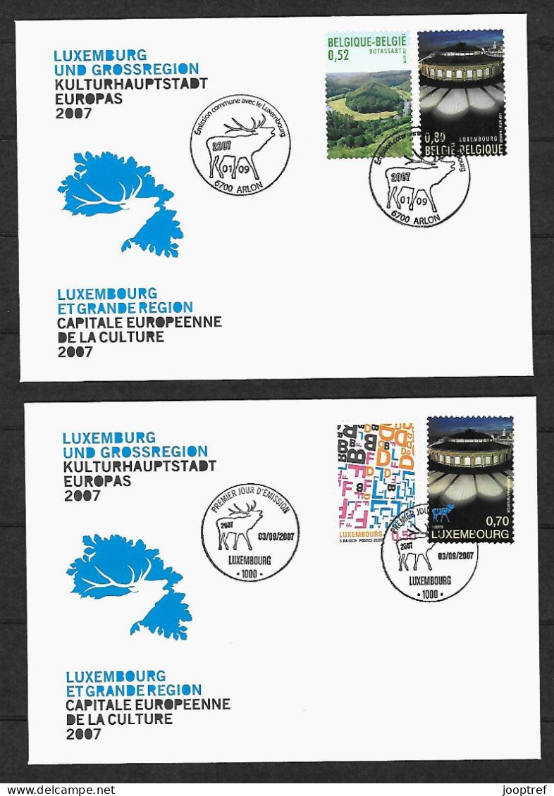 2007 Joint/Commune Belgium And Luxembourg, OFFICIAL FDC'S WITH 2 STAMPS: European Cultural Capital - Emisiones Comunes