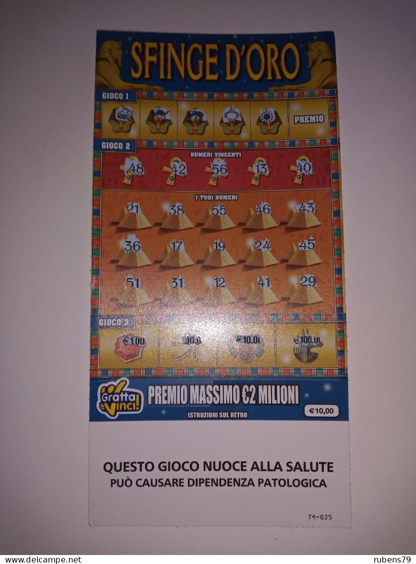 BIGLIETTO USATO GRATTA E VINCI - SFINGE D'ORO - DA 10 € NON VINCENTE - Lottery Tickets