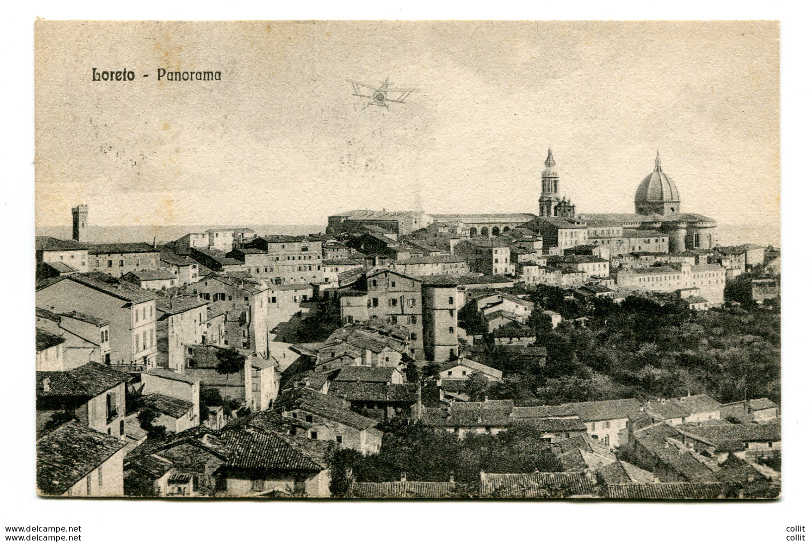 Loreto - Cartolina Panoramica Con Velivolo In Volo - Poststempel (Flugzeuge)