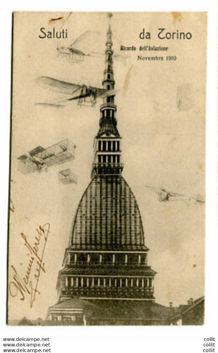 Mole Antonelliana Saluti Da Torino - Cartolina Con Diversi Velivoli - Storia Postale (Posta Aerea)