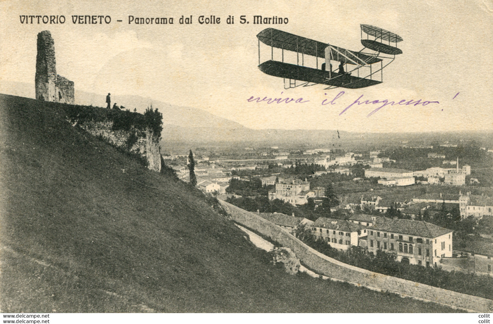 Vittorio Veneto - Cartolina Dal Colle Di San Martino Con Veivolo - Poststempel (Flugzeuge)