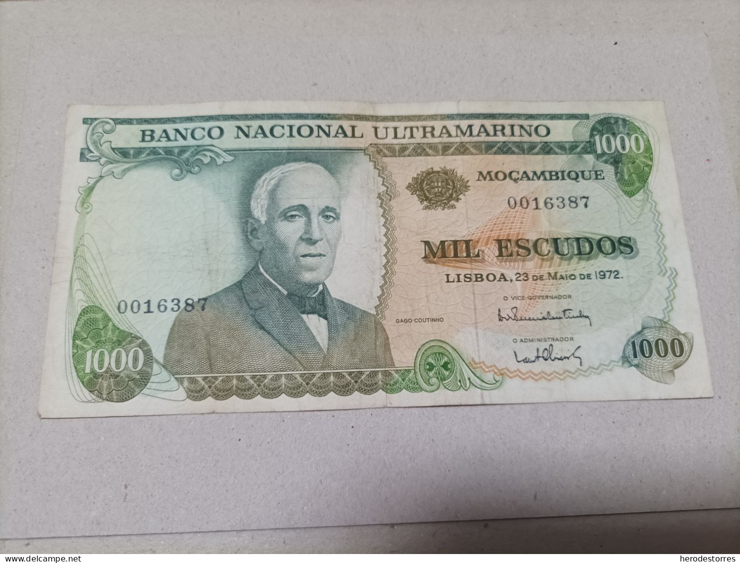 Billete Mozambique(Portugal),1000 Escudos Sin Resello, Año 1972, Nº Bajisimo 0016387 - Moçambique