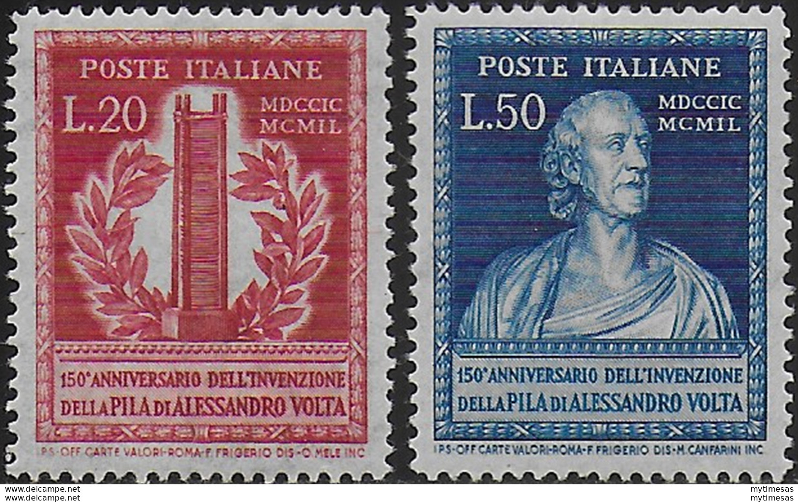 1949 Italia A. Volta 2v. Bc MNH Sassone N. 611/12 - 1946-60: Nuevos