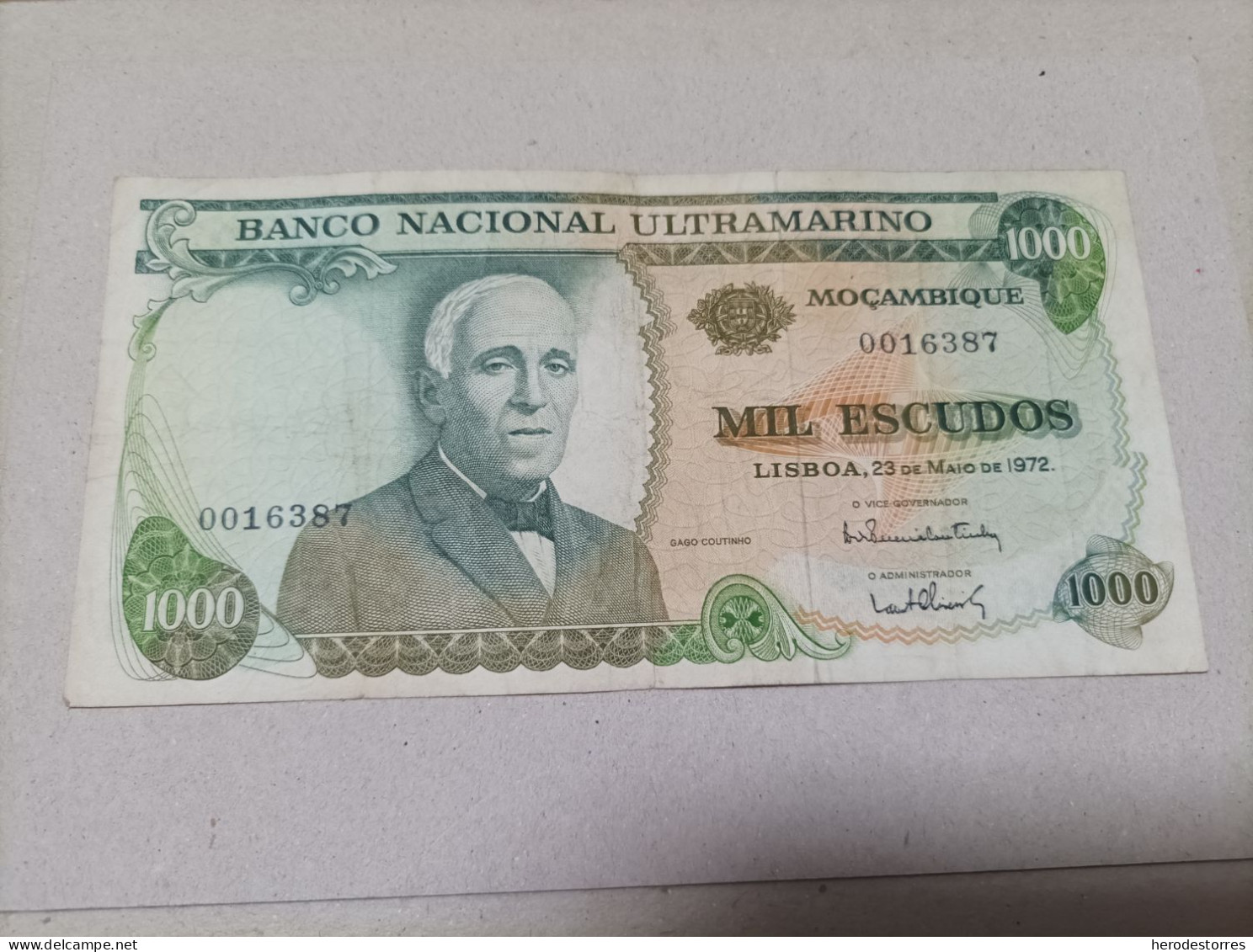 Billete Mozambique(Portugal),1000 Escudos Sin Resello, Año 1972, Nº Bajisimo 0016387 - Portugal