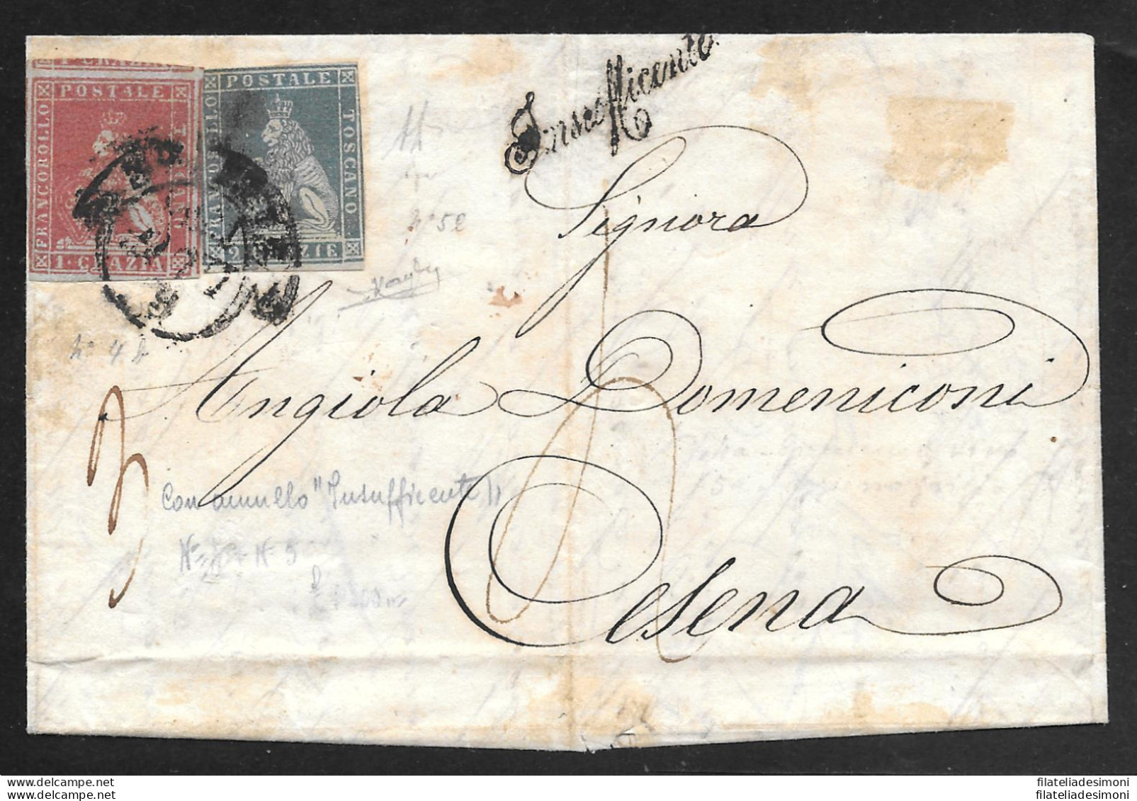 1853 Toscana, N° 4b+5e  Su LETTERA Per Cesena Firma A.Diena / Raybaudi - Toscana