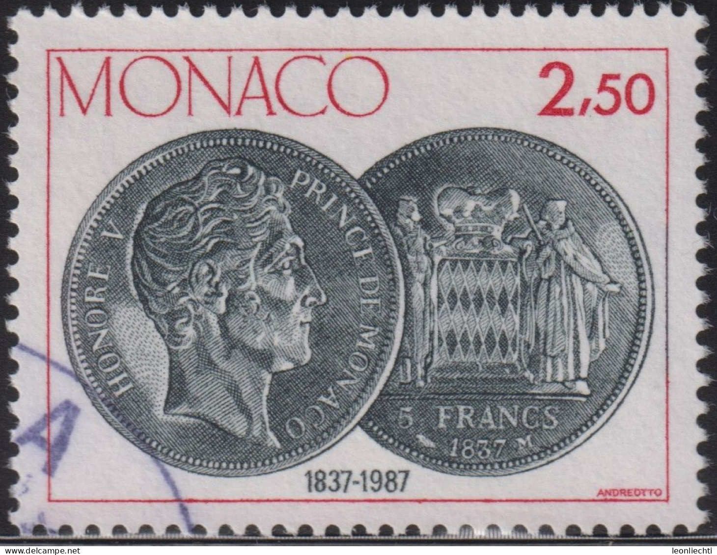 1987 Monaco ° Mi:MC 1829, Yt:MC 1600, Sg:MC 1837, Un:MC 1600, 150th Anniversary Of Revival Of Monaco Coinage - Oblitérés