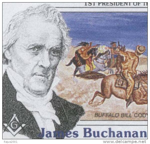 James Buchanan, 15th American President, Lodge No. 43, Freemasonry, Buffalo Bill Cody, Express Rider, Horse MNH Dominica - Francmasonería