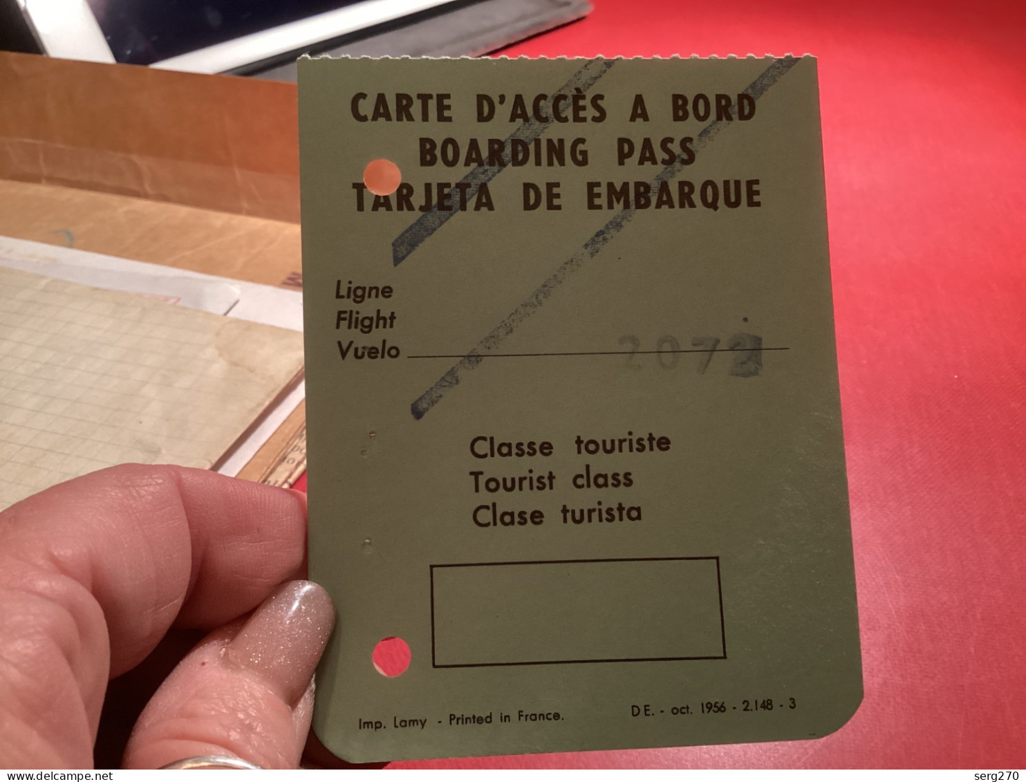 CARTE D'ACCÈS A BORD BOARDING PASS TARJETA DE EMBARQUE Classe Touriste Tourist Class Clase Turista 1956 - 1950 - ...