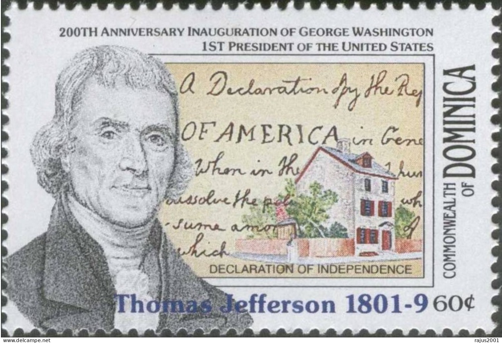 Thomas Jefferson, American President, Declaration Of Independence, MNH Dominica - Dominica (1978-...)