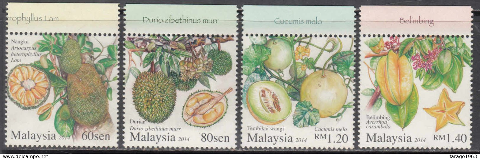 2014 Malaysia Fruits Trees Complete Set Of 4 MNH - Malaysia (1964-...)