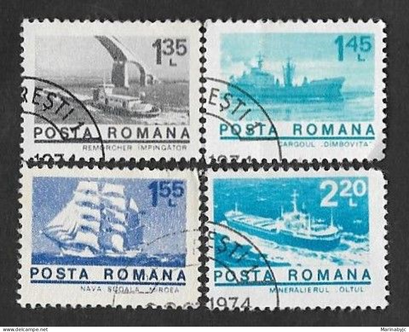 SE)1974 ROMANIA, SHORT SERIES BOATS, TUGBOAT, 4 STAMPS USED - Gebruikt