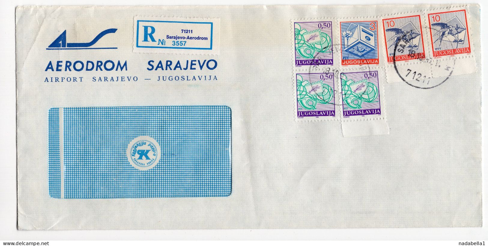 18.10.1990. INFLATIONARY MAIL,YUGOSLAVIA,BOSNIA,SARAJEVO AIRPORT RECORDED COVER,INFLATION,HEADED COVER - Brieven En Documenten