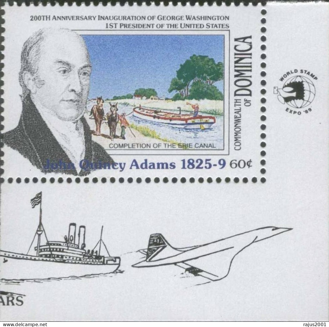John Quincy Adams, American President, Completion Of The Erie Canal, Concorde, Aviation, Ship, Horse, MNH Dominica - Dominique (1978-...)
