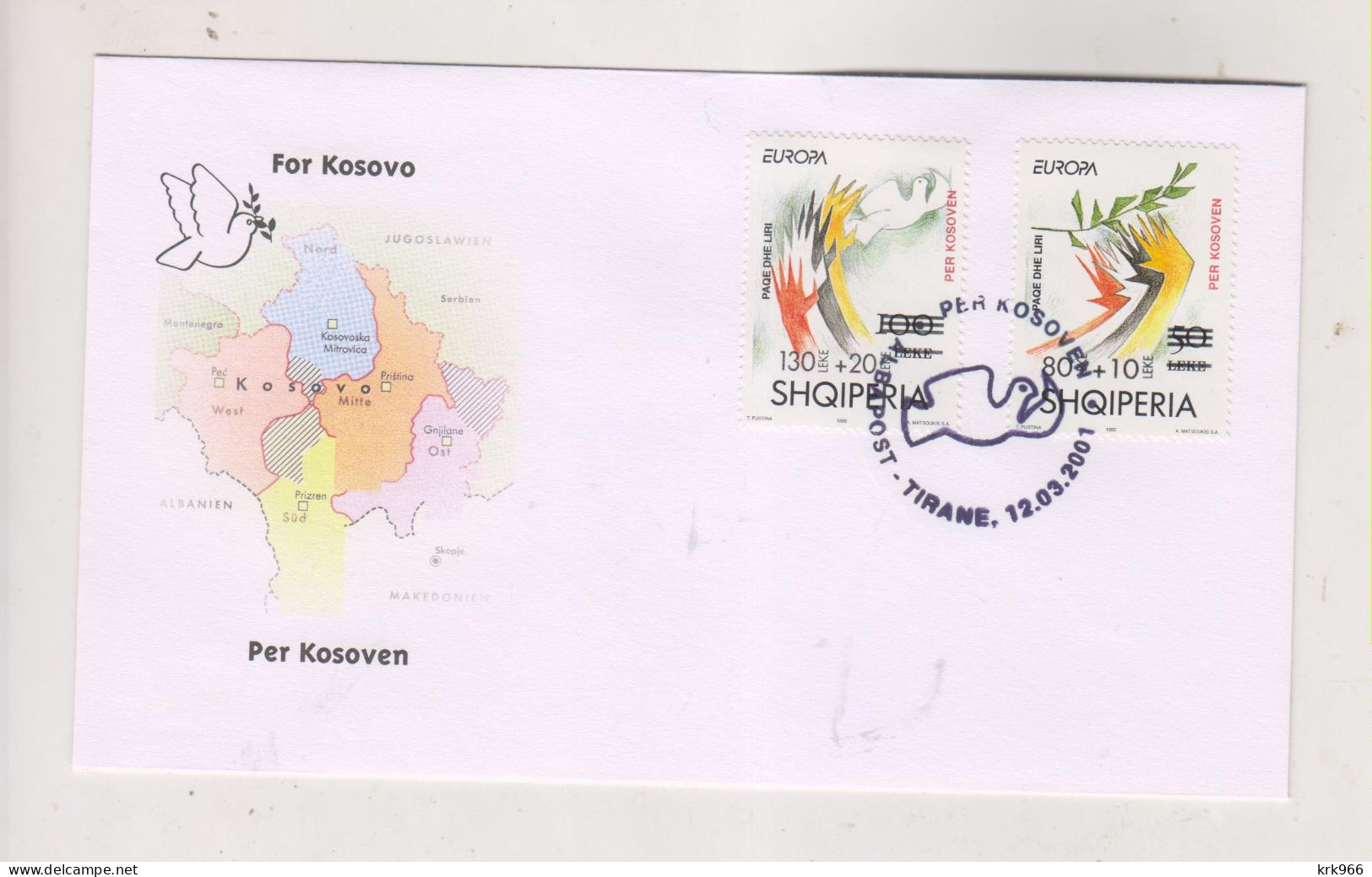 ALBANIA 2001 FDC Cover For KOSOVO - Albania