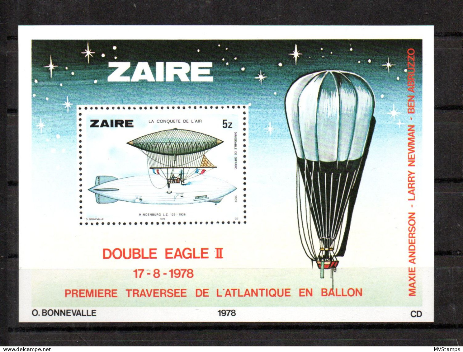 Zaire 1978 Sheet Aviation/Zeppelin/Double Eagle Stamps (Michel Block 22) Nice MNH - Ongebruikt