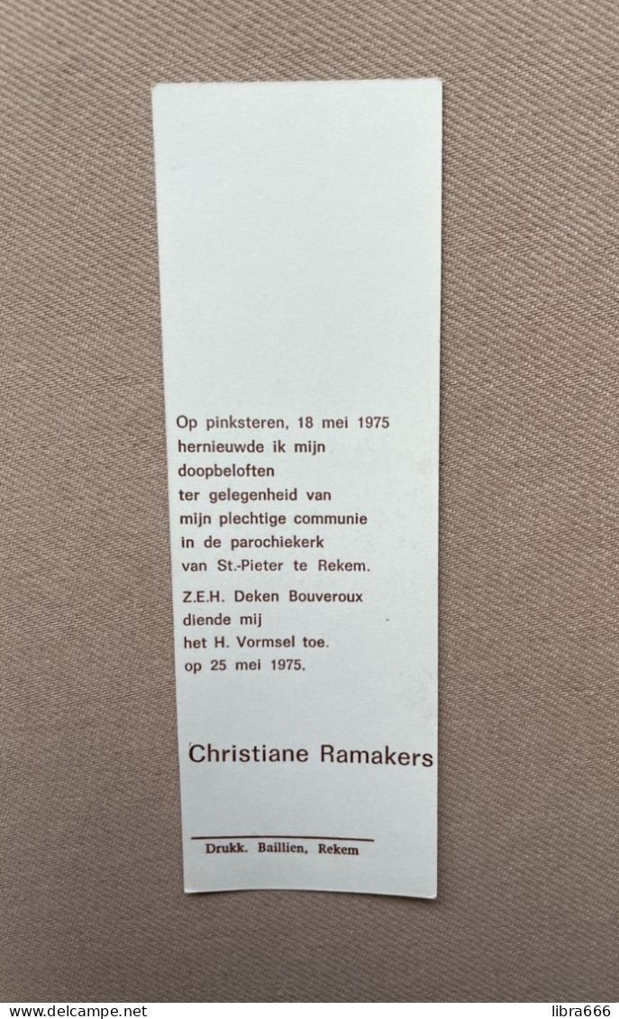 Communie - RAMAKERS Christiane - 1975 - St.-Pieter - REKEM - Z.E.H. Deken Bouveroux - Kommunion Und Konfirmazion