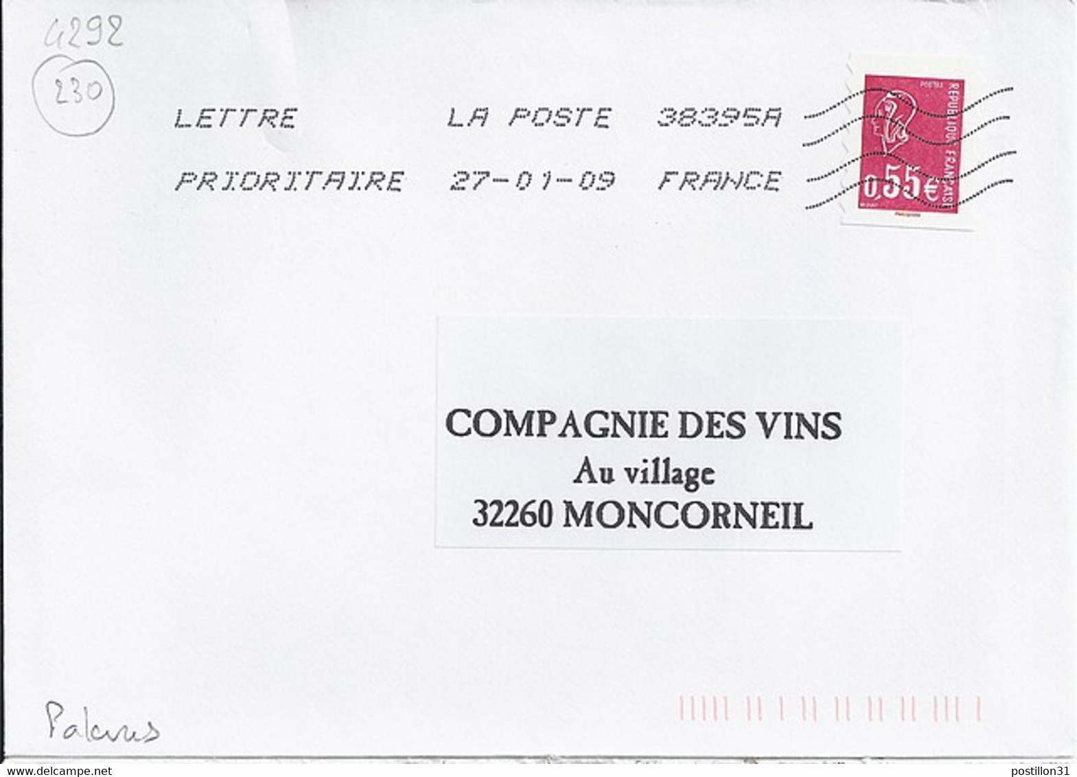 TYPE MARIANNE DE BEQUET N° 4292  SUR LETTRE  DE JANVIER 2009 - 1971-1976 Marianne De Béquet