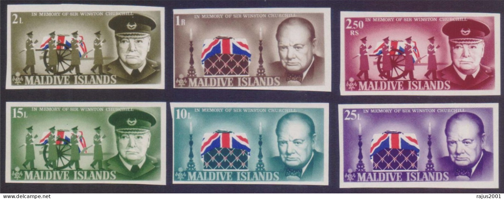 In Memory Of Sir Winston Churchill, Literature, Great Mason, Freemason, Freemasonry Nobel Prize, IMPERF Set MNH Maldives - Freimaurerei