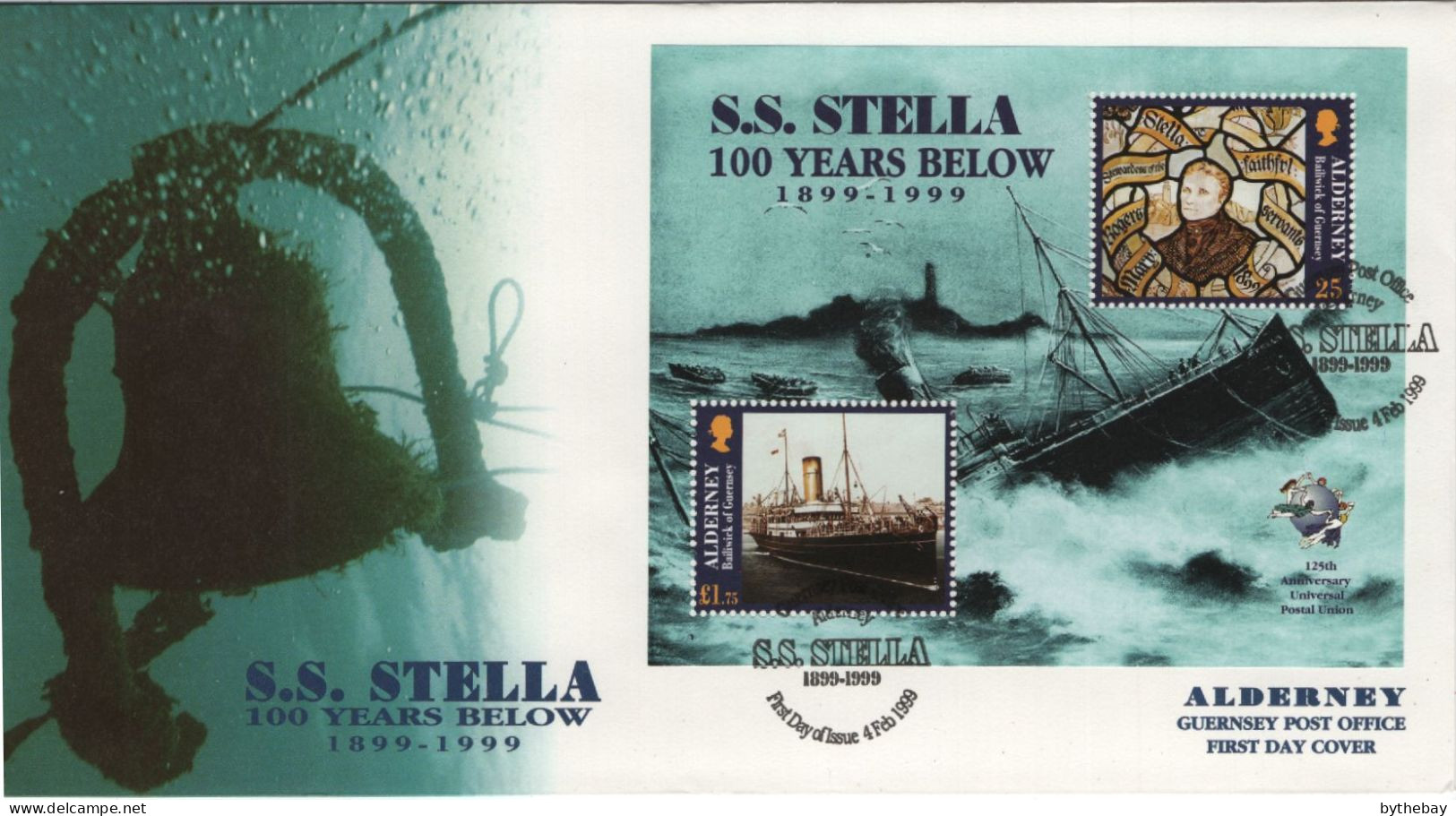 Alderney 1999 FDC Sc 127 S.S. Stella Shipwreck, 100th Ann Sheet Of 2 - Alderney