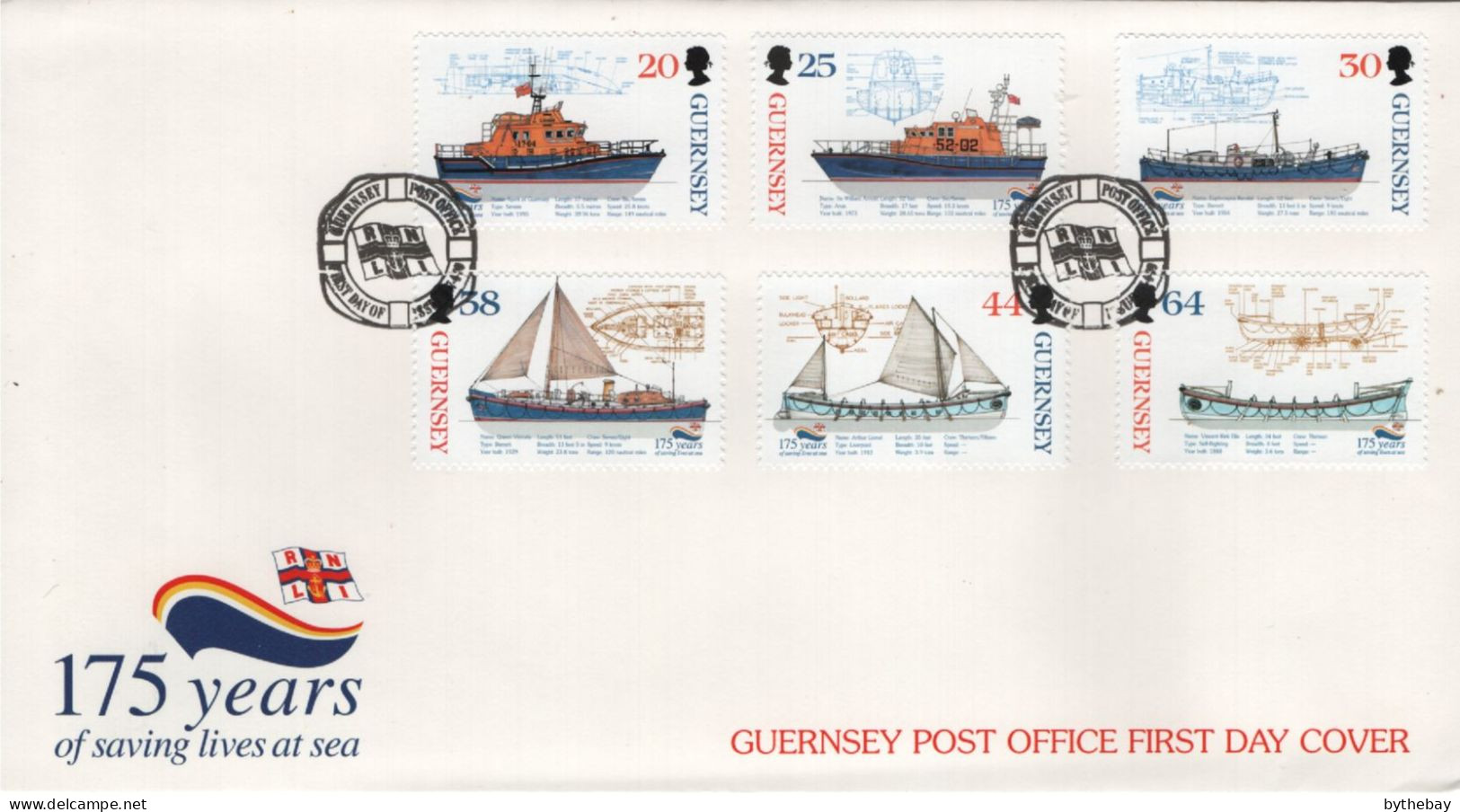 Guernsey 1999 FDC Sc 684-689 Royal Lifeboat Assn, 175th Ann - Guernesey