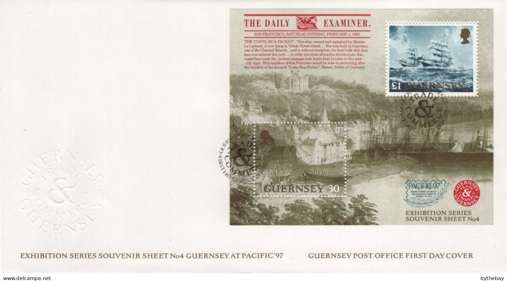 Guernsey 1997 FDC Sc 596 St Peters Port, Sailing Ship Sheet Of 2 Pacific 97 - Guernsey
