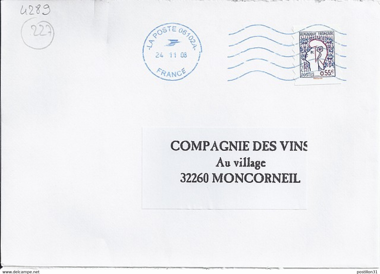 TYPE MARIANNE DE COCTEAU N° 4289  SUR LETTRE DE 2008 / 09 - 1961 Marianni Di Cocteau