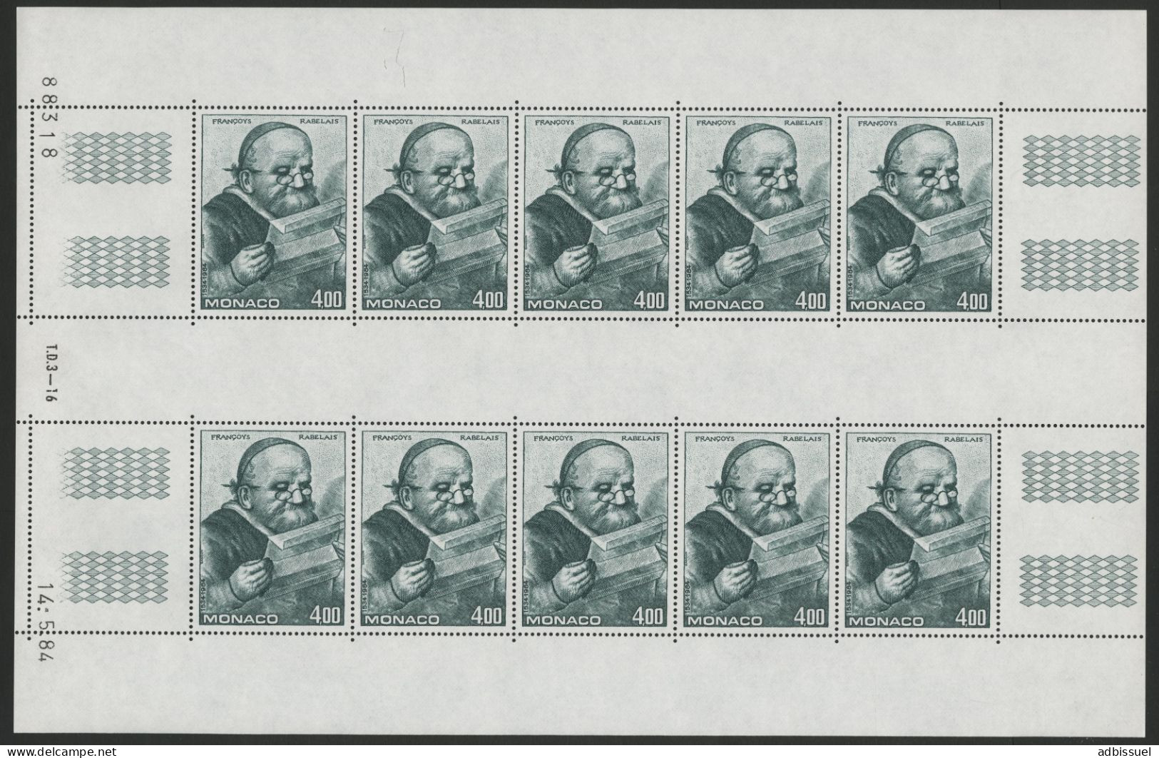 N° 1453 En Feuille Complète De 10 Ex. Neufs ** MNH Vendue à La Valeur Faciale + Coin Daté 14/5/84 Voir Suite - Nuovi