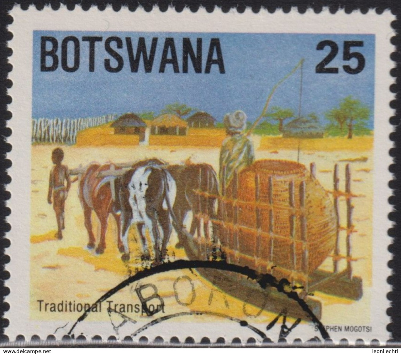 1984 Botswana ° Mi:BW 342, Sn:BW 346, Yt:BW 494, Sg:BW 559, Sled, Schlitten, Traditional Transport, Kühe - Botswana (1966-...)