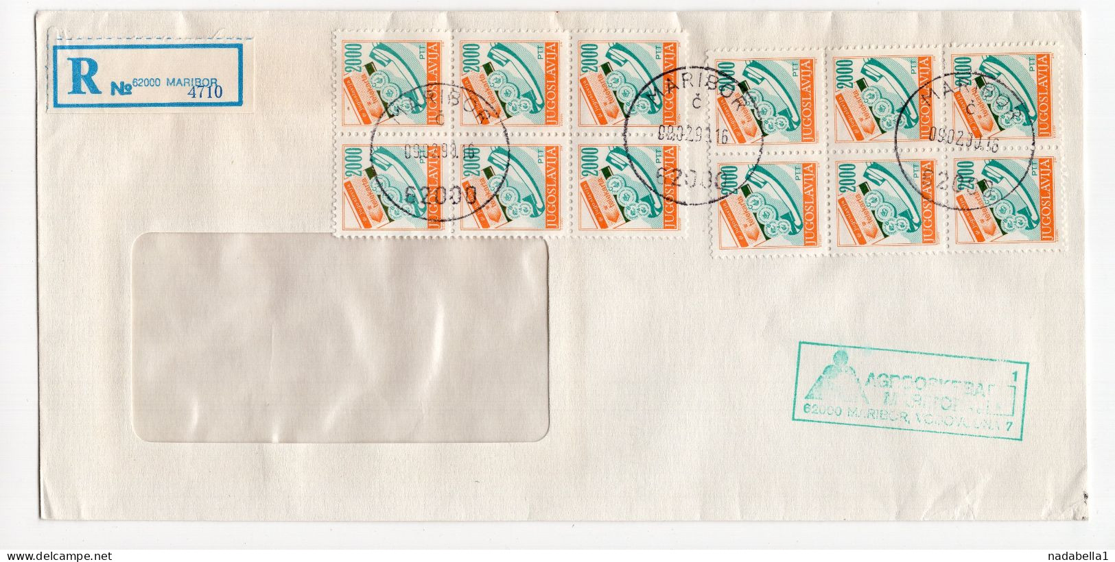 09.02.1990. INFLATIONARY MAIL,YUGOSLAVIA,SLOVENIA,MARIBOR RECORDED COVER,INFLATION - Covers & Documents