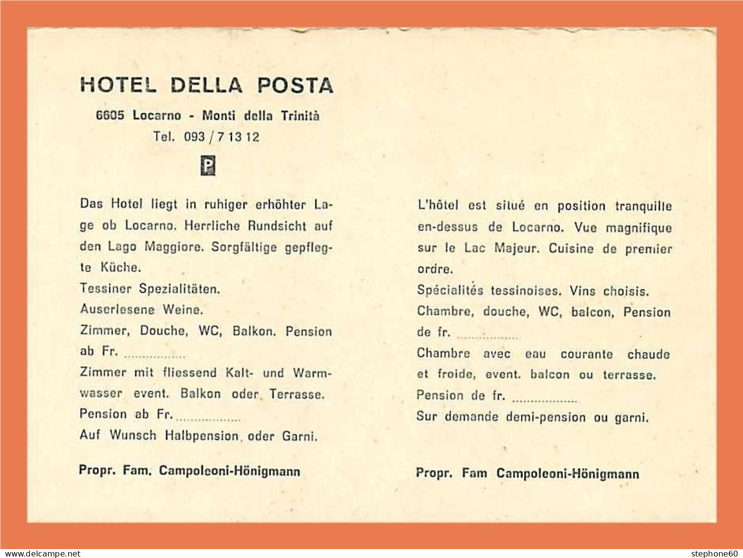 A339 / 381 LOCARNO Hotel Della Posta - Monti Della Trinita - Mon