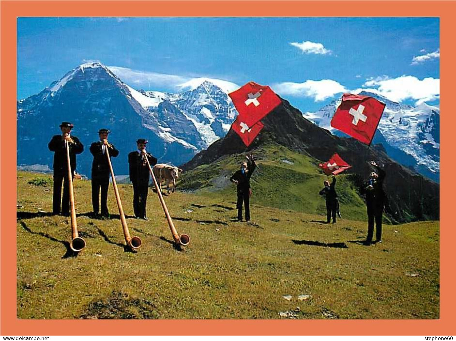 A420 / 007 Eiger Monch Jungfrau Joueurs Do Cor Des Alpes Lanceurs Drapeau - Mon